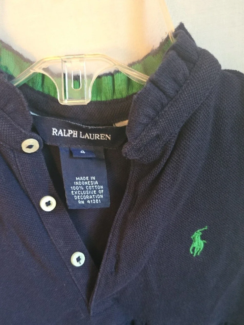 Ralph Lauren Navy Sleeveless Polo Dress with Green Pony and White Hem Stripes